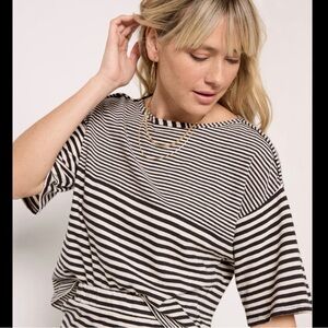 Sundry Black and White Striped Short Sleeve Tee